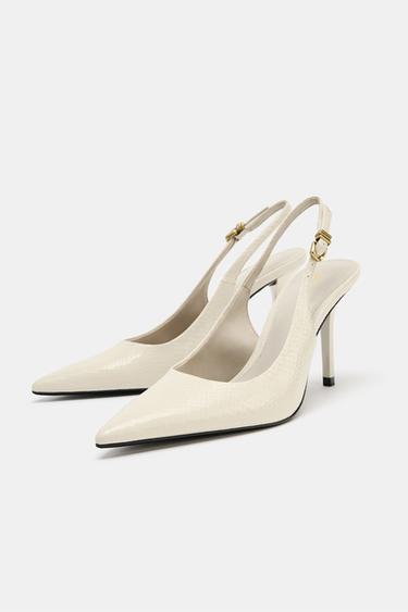 EMBOSSED HEELED SLINGBACK SHOES - Ecru White by Zara - Image 4
