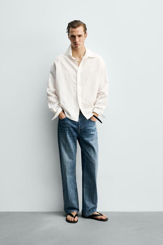 RELAXED FIT TEXTURED STRIPED SHIRT