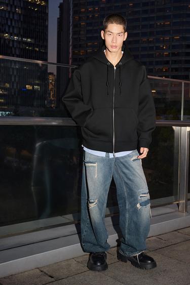 NEOPRENE-EFFECT HOODIE - Black by Zara