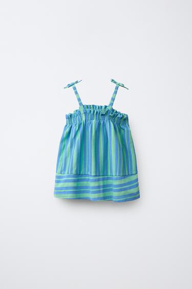 STRIPED TEXTURED TOP - Blue / Green by Zara - Image 1