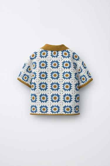 CROCHET SUN KNIT SHIRT - Sand / Blue by Zara - Image 1