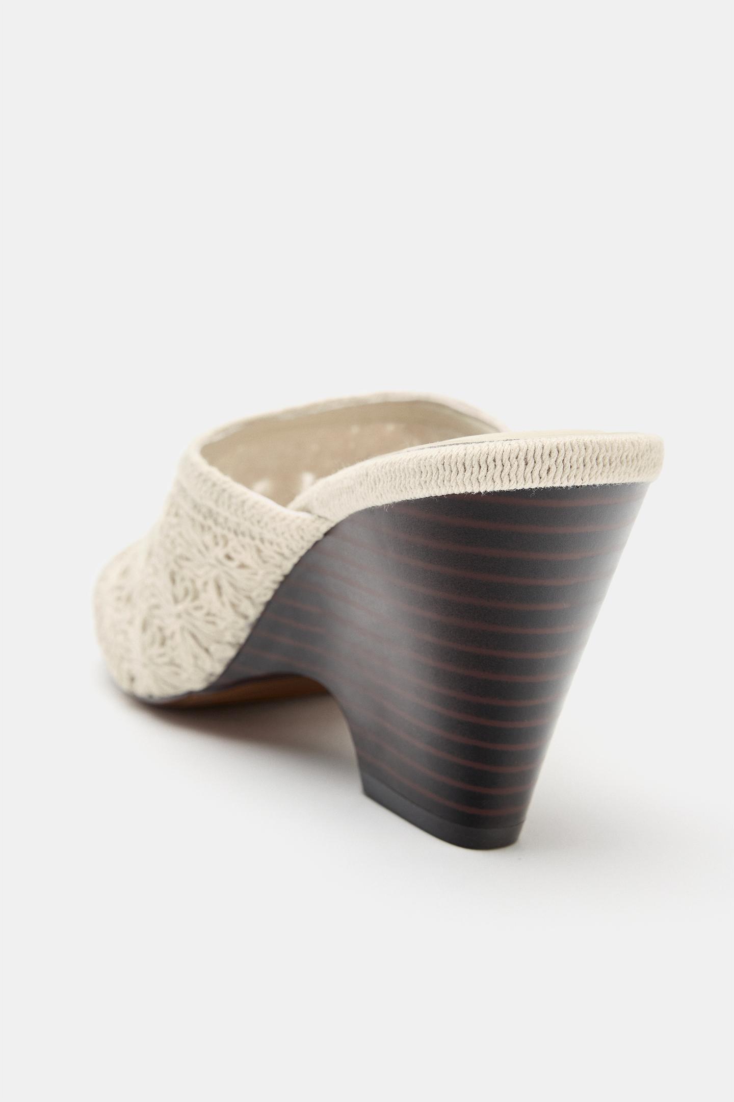 Женские сандалии Zara Crochet Wedge, цвет: Молочный белый — фото 6