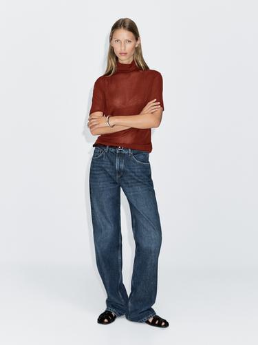 Zara High neck T-shirt with short sleeves - Dark red - Image 0
