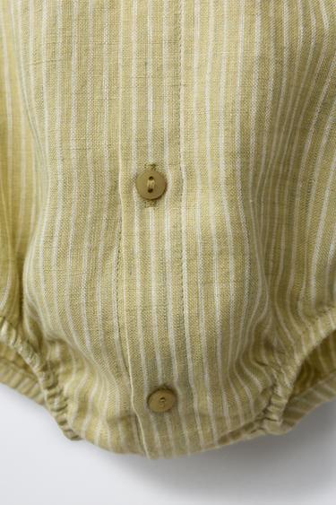 100% LINEN STRIPED ROMPER - Mid-green by Zara - Image 3