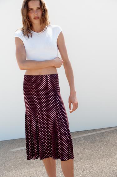 JUPE MI-LONGUE À POIS - Marron de Zara