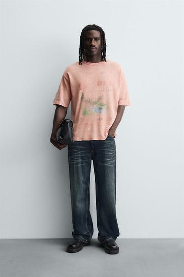 WASHED PRINT KNIT T-SHIRT - Pink by Zara