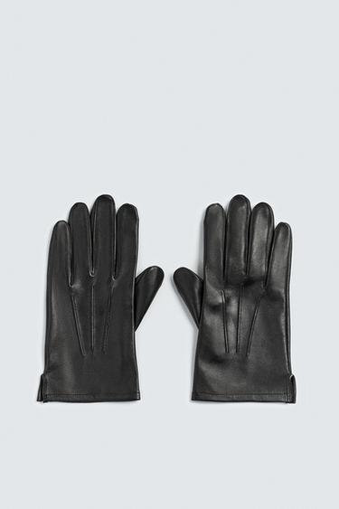 LEATHER STITCHED GLOVES - Black by Zara