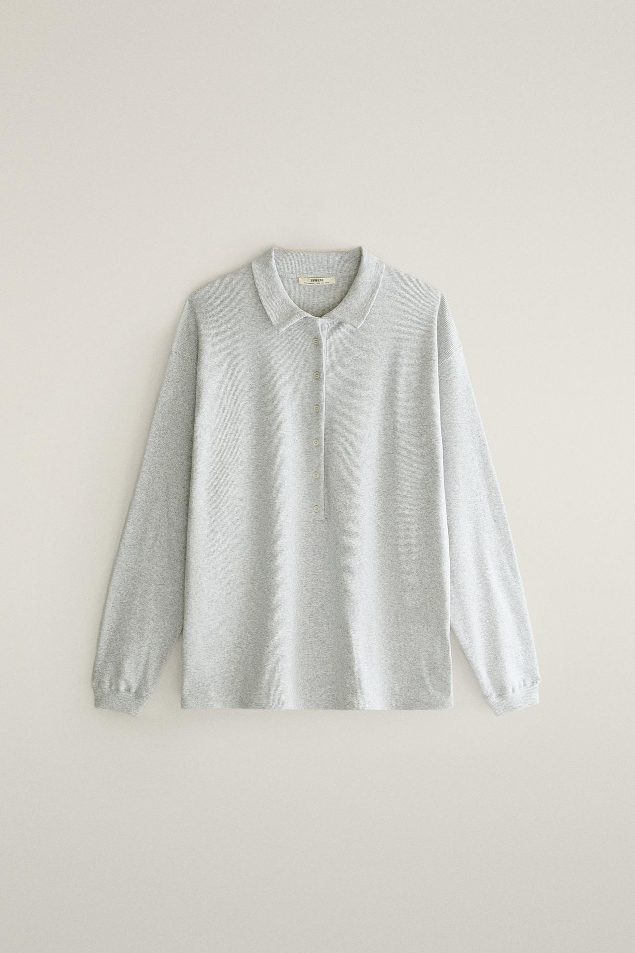 RIB LONG-SLEEVE POLO SHIRT — Gray