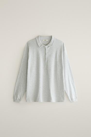 RIB LONG-SLEEVE POLO SHIRT — Gray 1