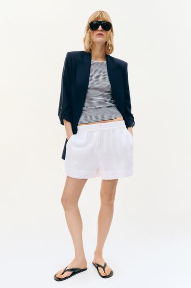 BLAZER COM LINHO E MANGA DOBRADA - Azul-marinho da Zara