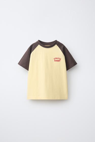 EMBROIDERED RAGLAN SLEEVE T-SHIRT - Brown by Zara
