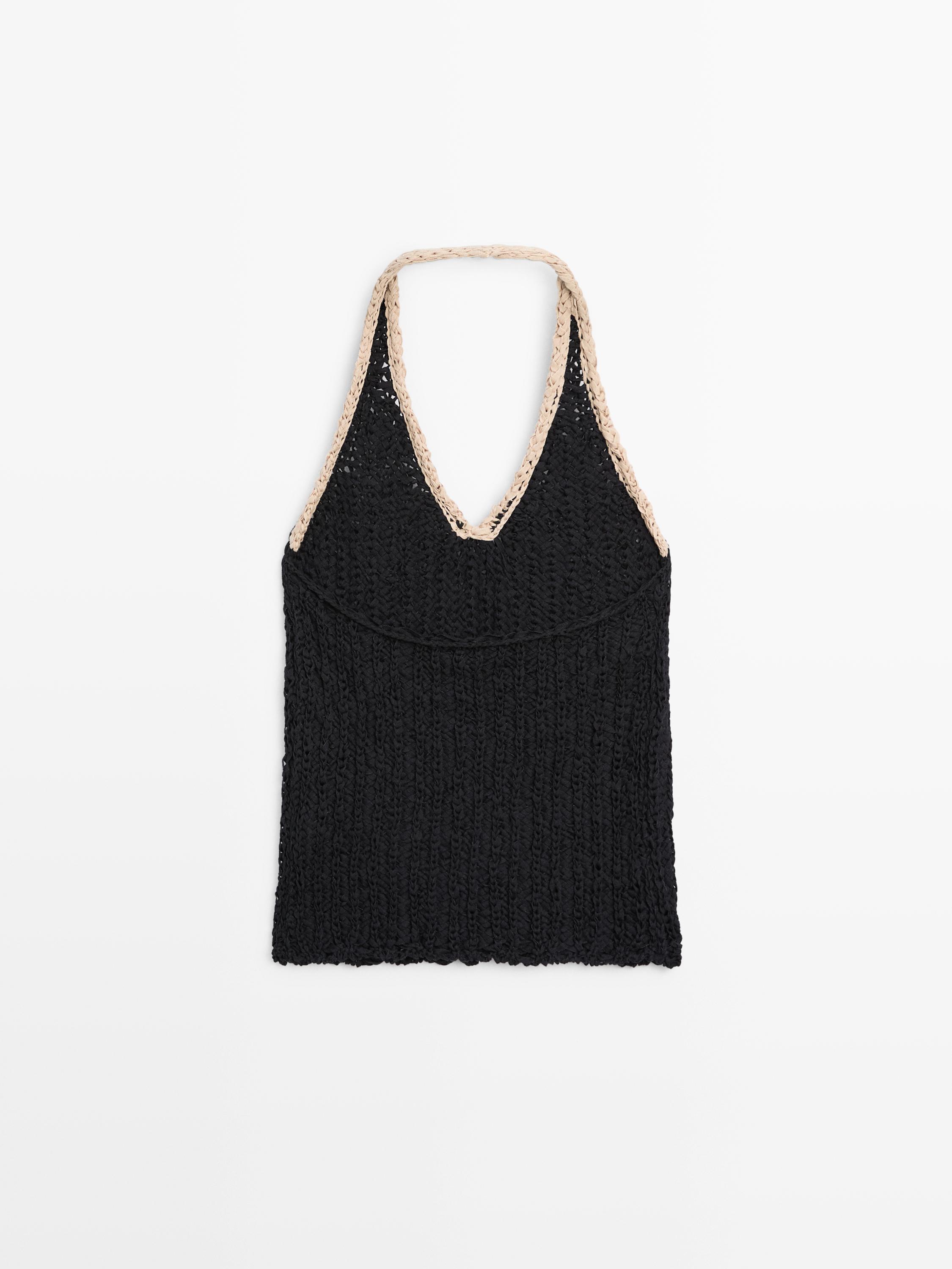 Contrast knit halter top
