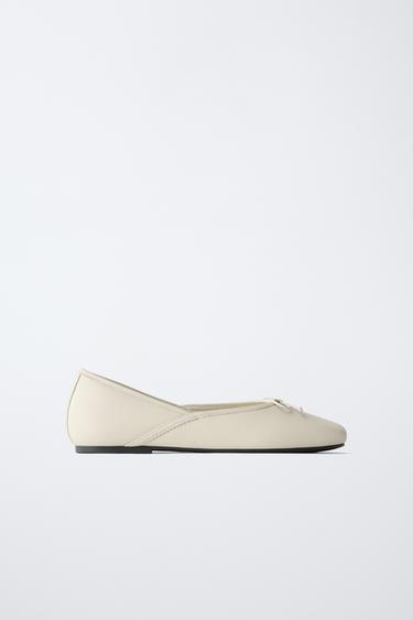 LEATHER BALLET FLATS - Ecru White by Zara