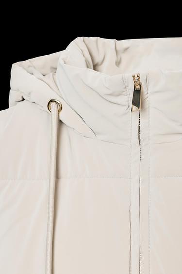 Zara LONG PADDED HOODED VEST - Ecru