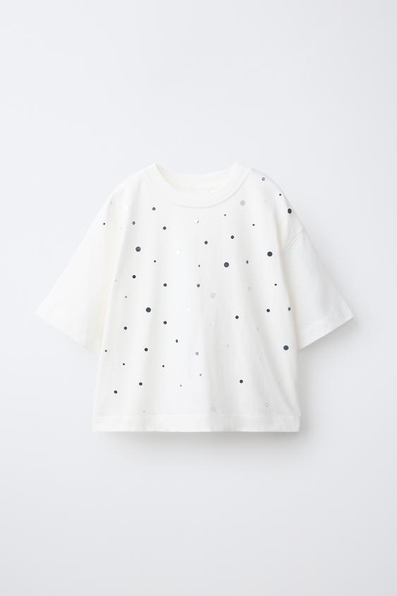 CAMISETA COM APLIQUES - Branco-marfim da Zara - Imagem 0