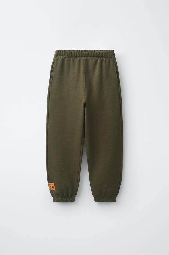 VARSITY LABEL PLUSH JOGGING TROUSERS - Mid-green by Zara - Image 0