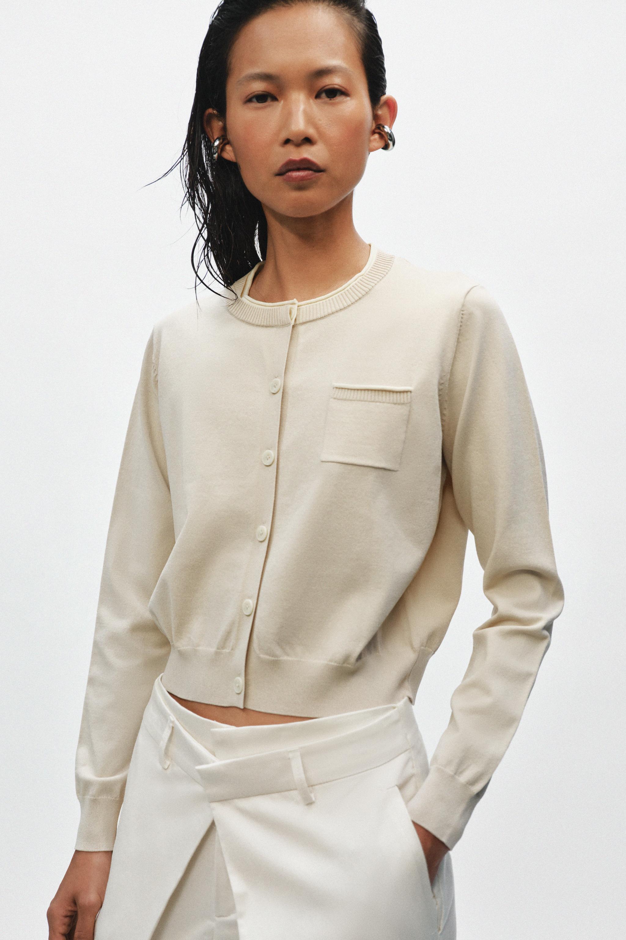 【美品】ZARA パッチワーク クロシェ ニット ポロ カーディガン ベージュ URBAN RESEARCH DOORS（アーバンリサーチドアーズ）の「パッチワーク