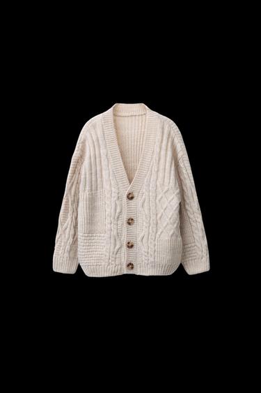 Zara PATCHWORK KNIT CARDIGAN - Ecru - Image 0