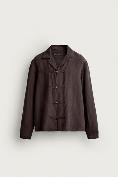 FLUID SHIRT WITH FROG FASTENING — Brown 1