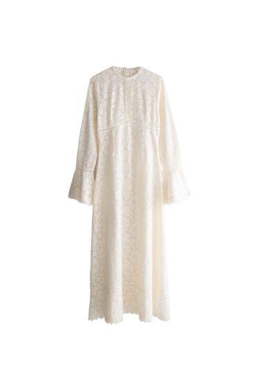 Zara FLORAL LACE COTTON DRESS - Ecru