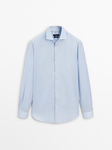 Zara Slim fit micro-striped shirt - Sky blue - Image 0