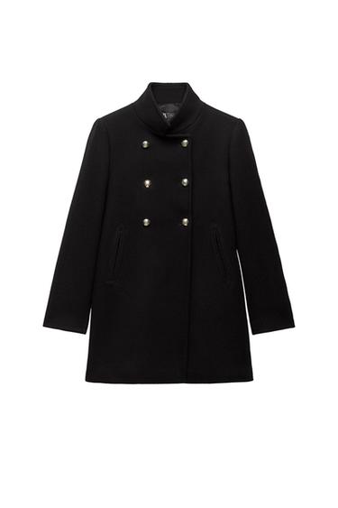 DOUBLE-BREASTED HIGH NECK WOOL BLEND COAT