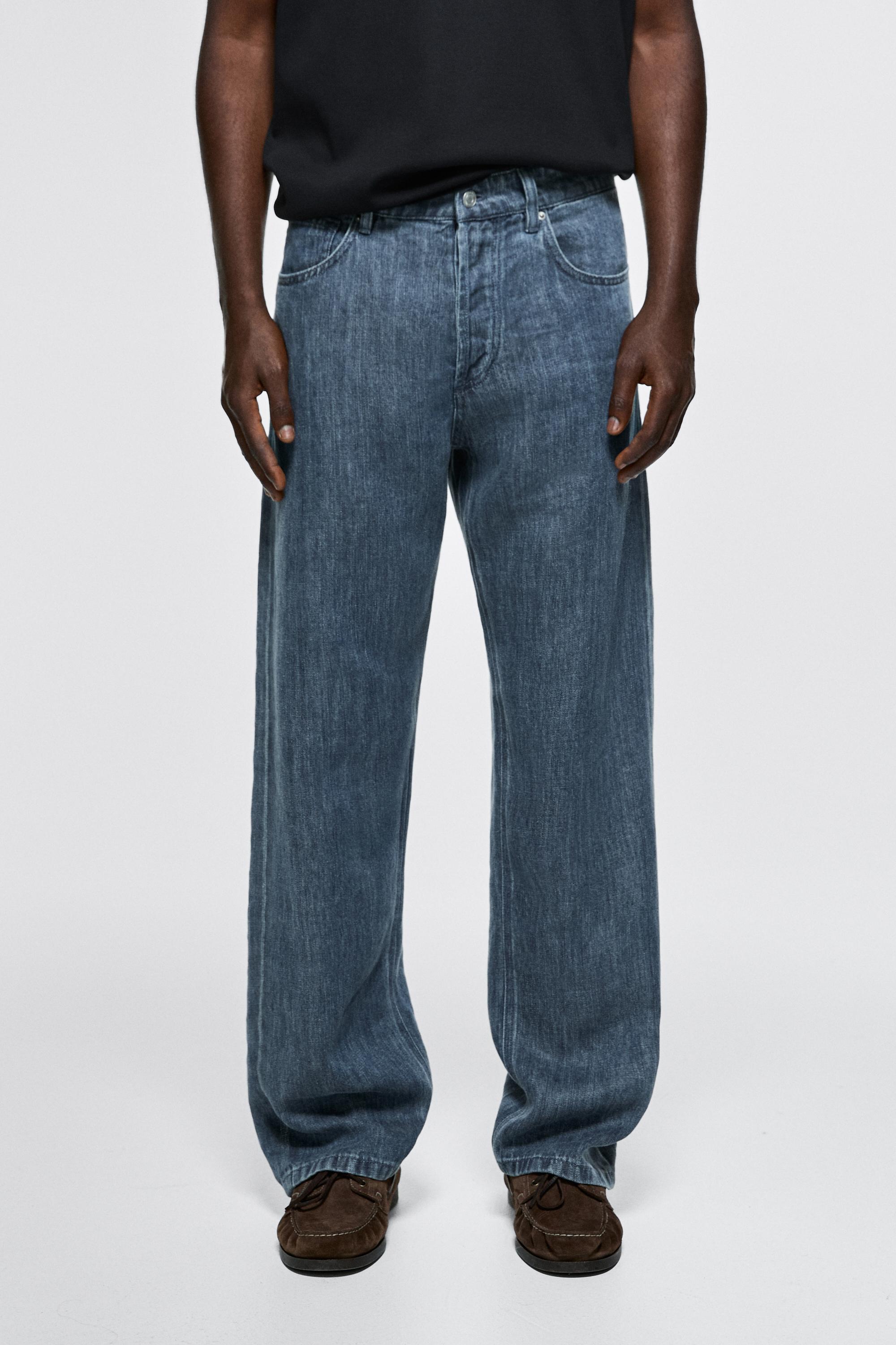 100% linen wide-leg jeans — Blue