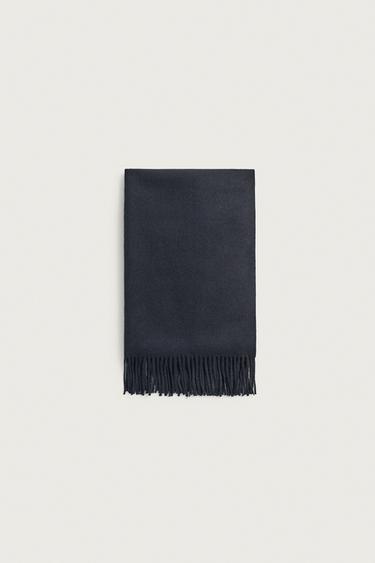 FRINGED SCARF — Navy blue 1