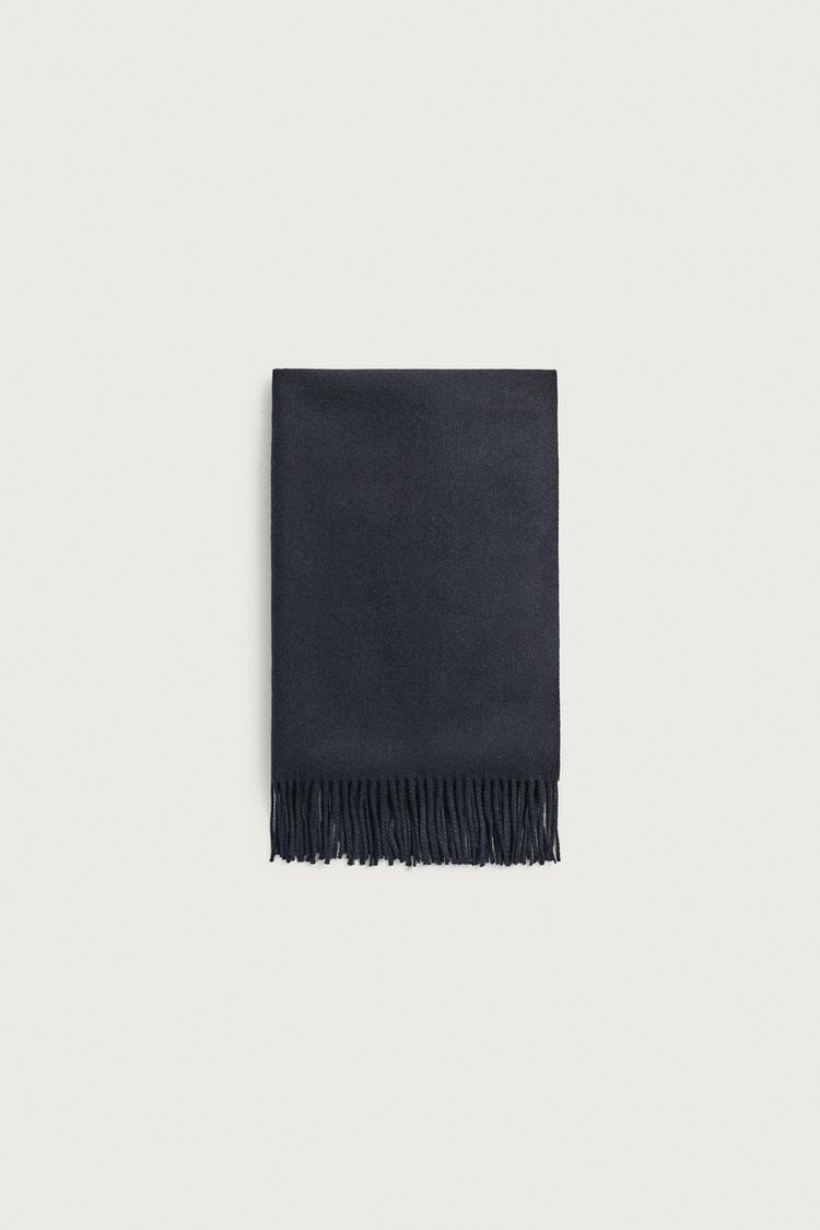 FRINGED SCARF — Navy blue