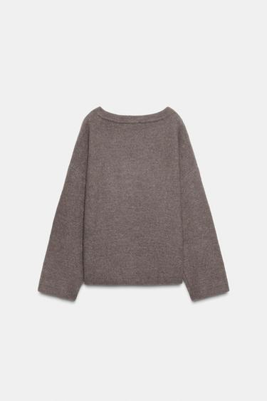 KNIT JUMPER WITH BROOCH - Brown / Taupe by Zara