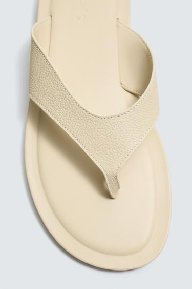 LEATHER STRAPPY SANDALS - Ecru White by Zara - Image 2