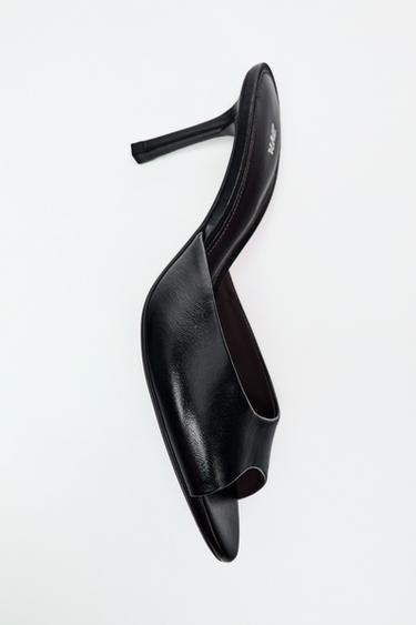Zara LEATHER HEELED MULES - Black