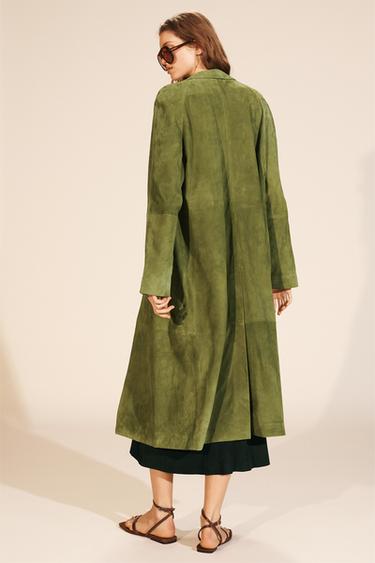 100% SUEDE LEATHER LONG COAT - LIMITED EDITION - Light green by Zara - Image 2