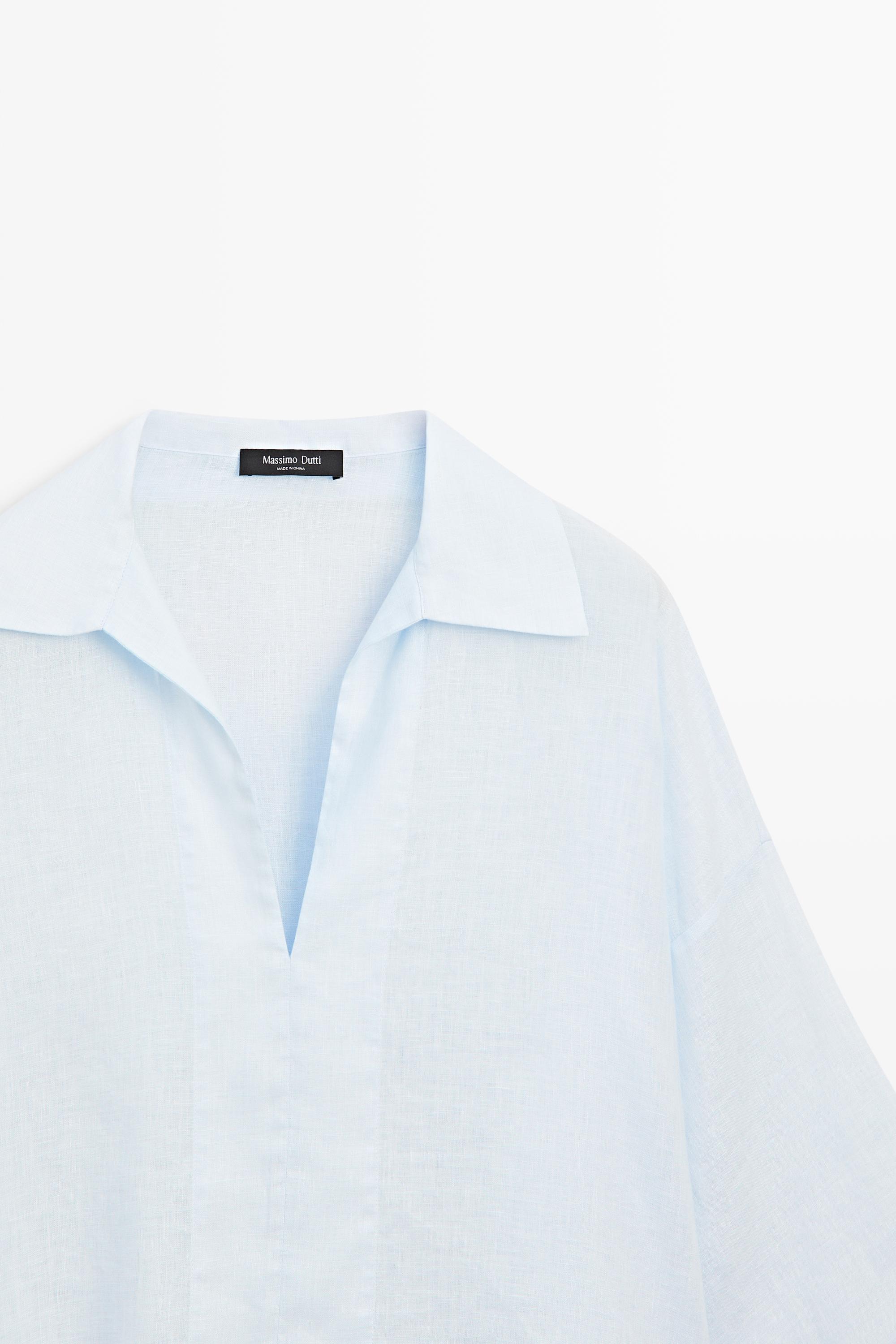 100% linen polo collar shirt