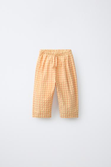 Zara RELAXED GINGHAM PANTS - Tangerine - Image 0