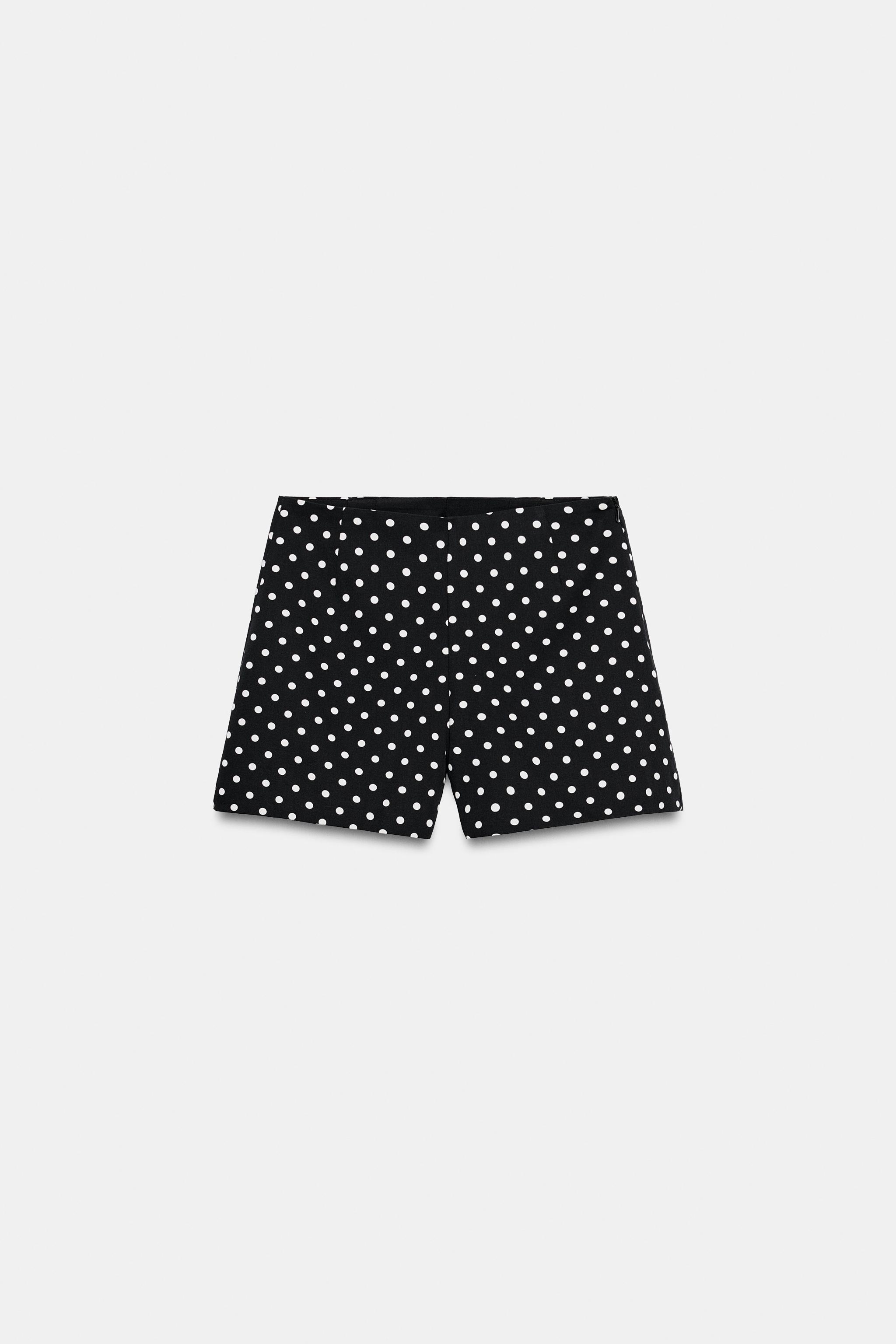 ドット柄ハイウエストショートパンツ - ブラック/エクリュ | ZARA