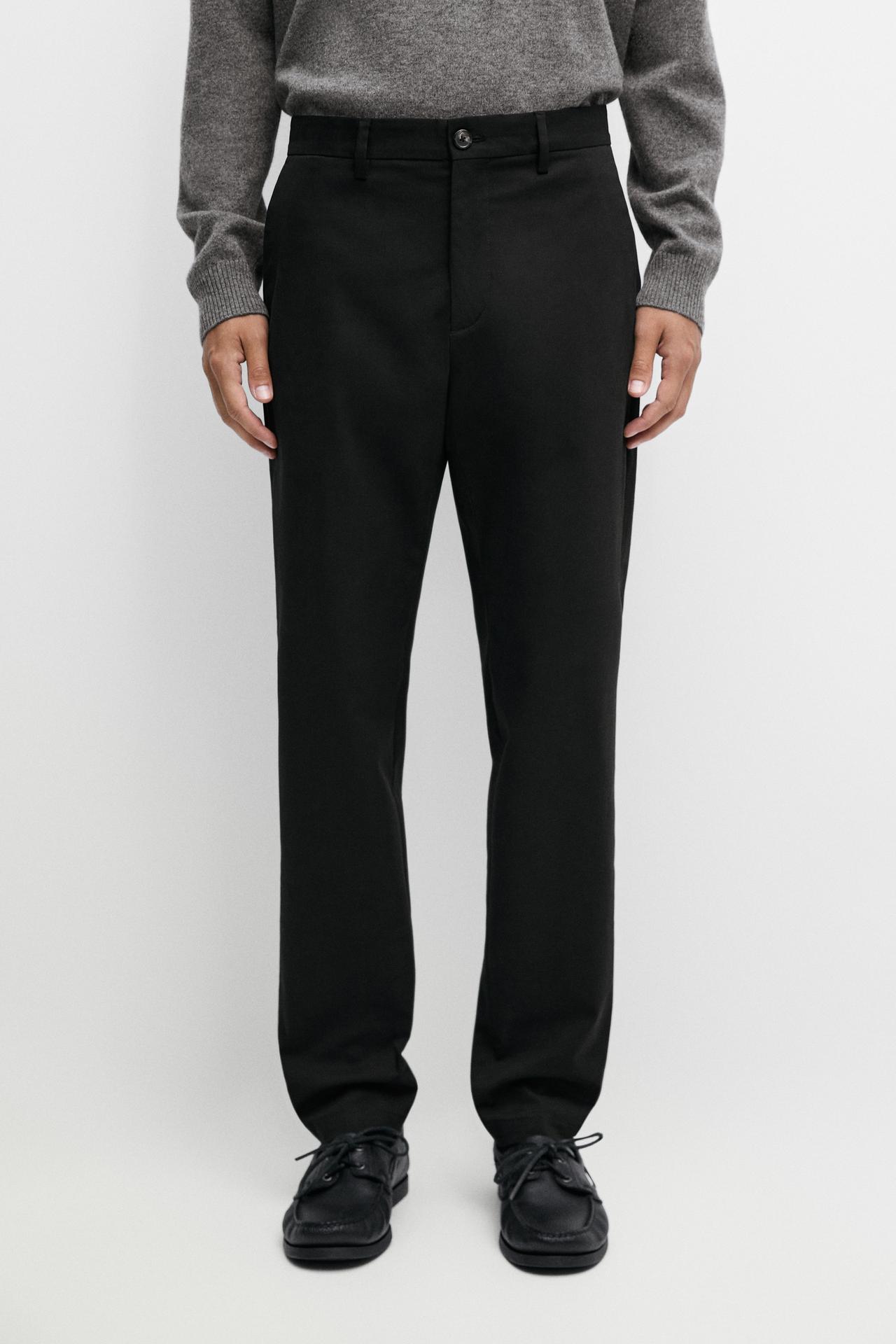 Cotton blend slim fit pants — Black