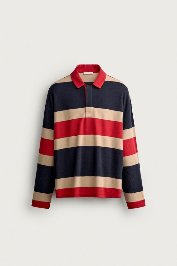POLO RELAXED FIT RAYAS - Rojo de Zara - Imagen 0