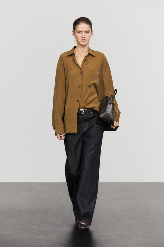 Zara Flowing satin pocket shirt - Light pink - Image 0