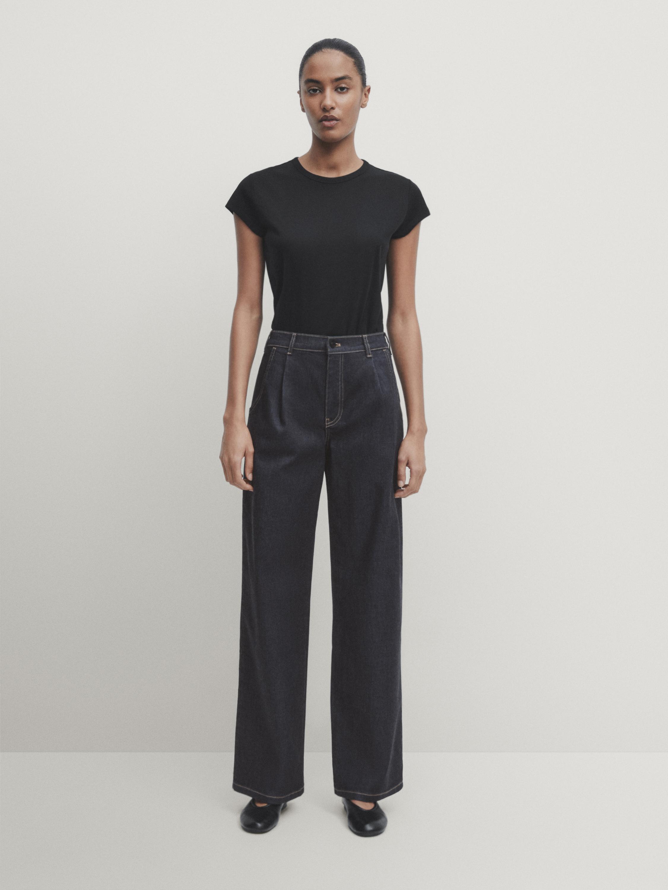 Mid-rise wide-leg jeans with darts - Anthracite Gray | ZARA Canada