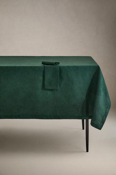 Zara NOVOGODIŠNJI STOLNJAK OD PAMUKA SA ŽAKARDNIM GRANAMA – Zelena