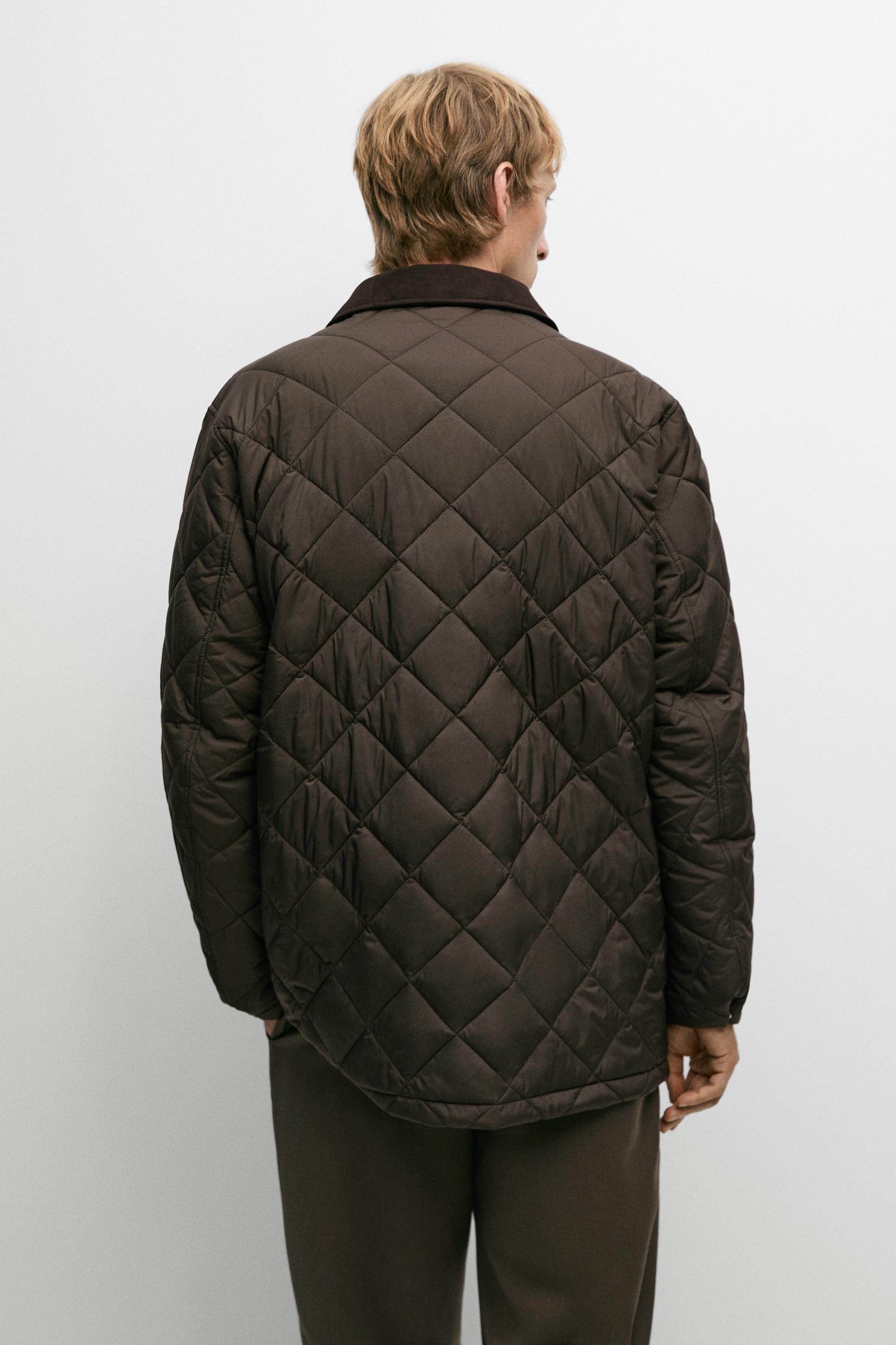 Short quilted coat with corduroy collar