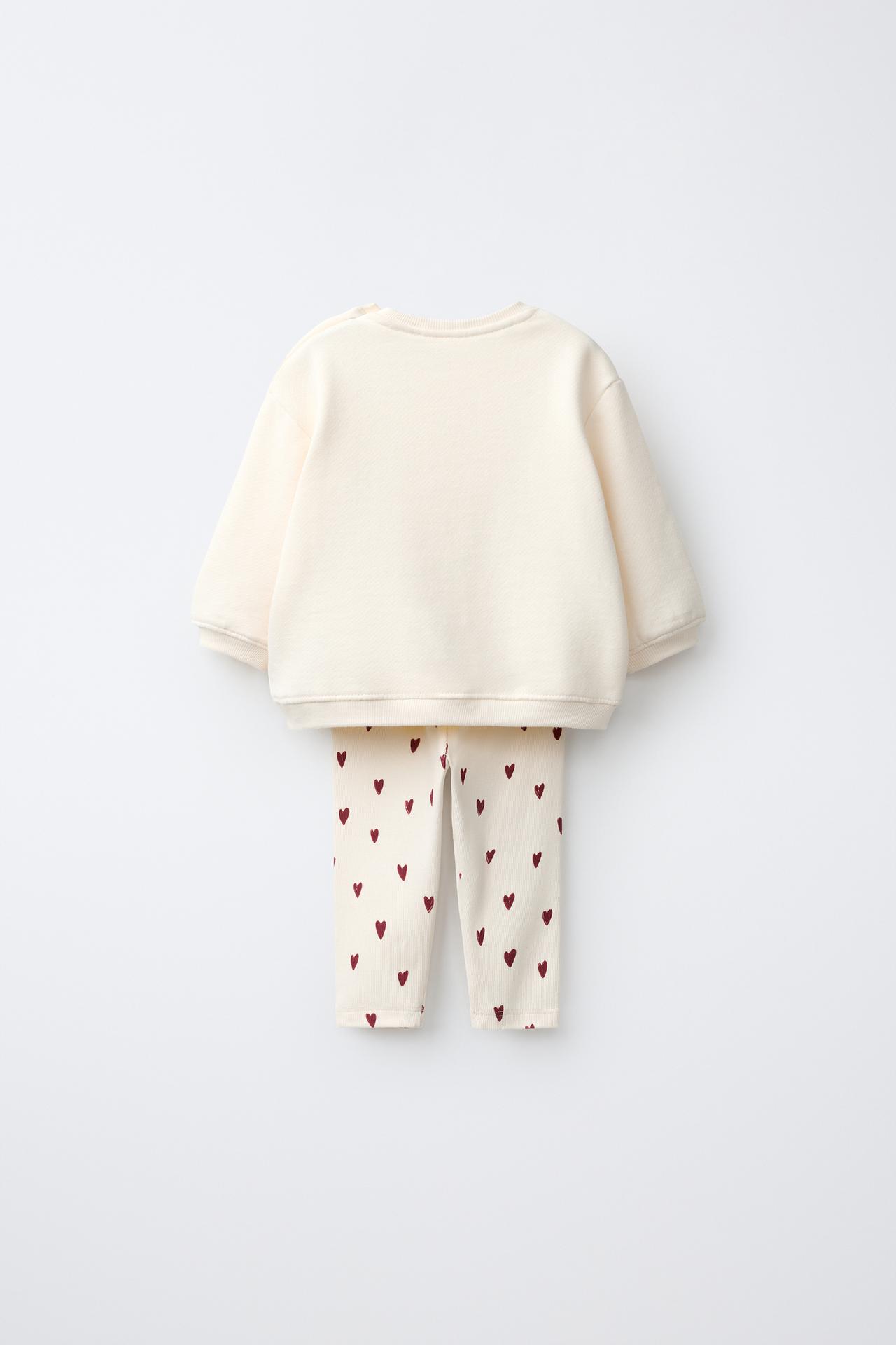 HEART SWEATSHIRT AND LEGGING SET — Light beige
