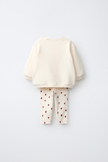 HEART SWEATSHIRT AND LEGGING SET — Light beige 2