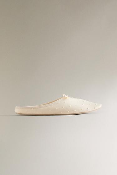 Zara SLIPPERS WITH LEATHER SOLE AND BOW - 香草黃