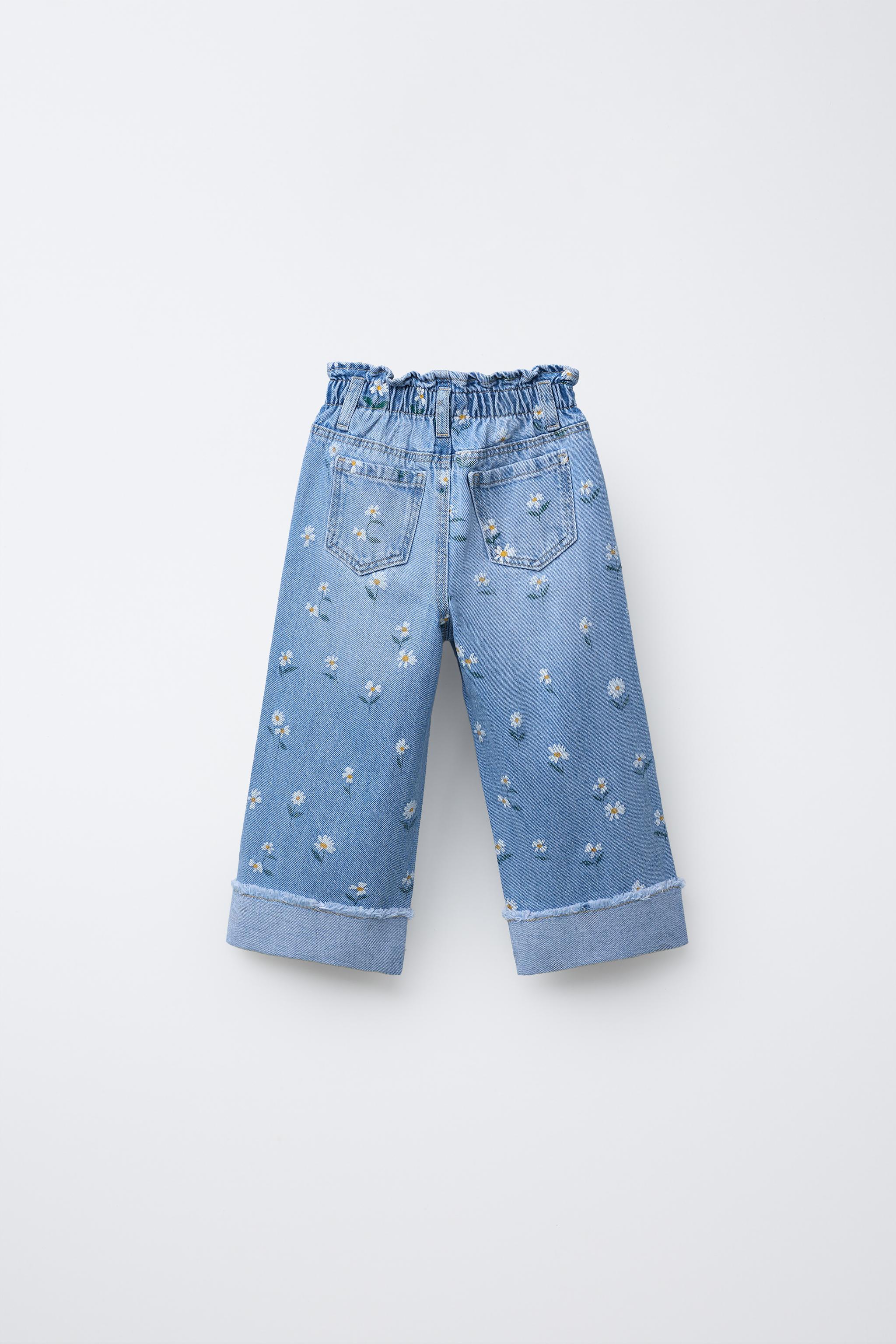 DAISY PRINT PAPERBAG CULOTTE JEANS - Mid-blue | ZARA United