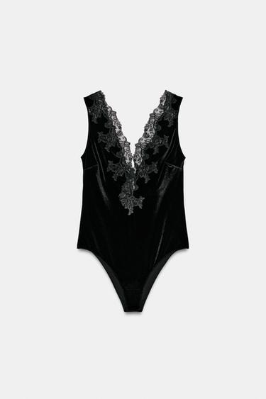 BODY DE VELUDO COM RENDA ZW COLLECTION - Preto da Zara - Imagem 0
