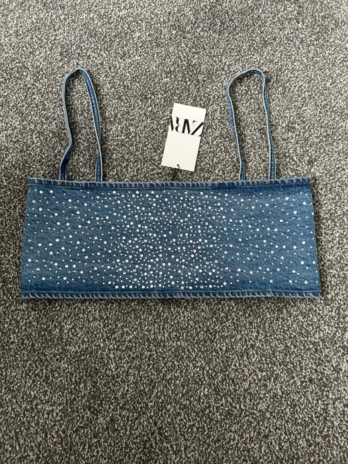 DENIM TOP WITH RHINESTONES