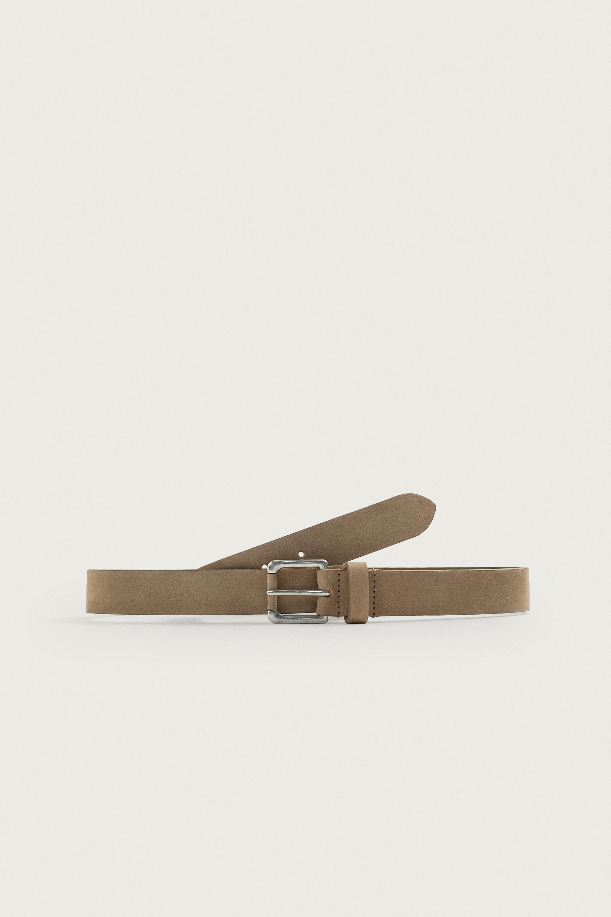 SPLIT LEATHER BELT — Beige