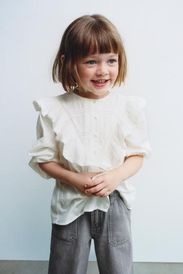 CAMISA BORDADA COM BABADO - Cru da Zara